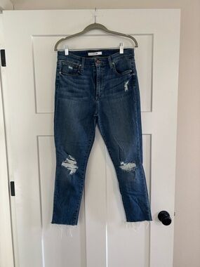 JoeJeans Distressed High-Rise Crop Jeans in Dark Blue